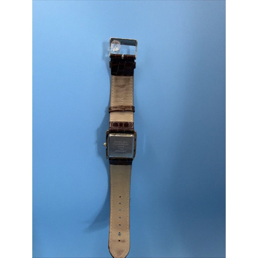 Nine Company Watch Brown Buckle Band Silver Toned Rectangular Face New Battery
